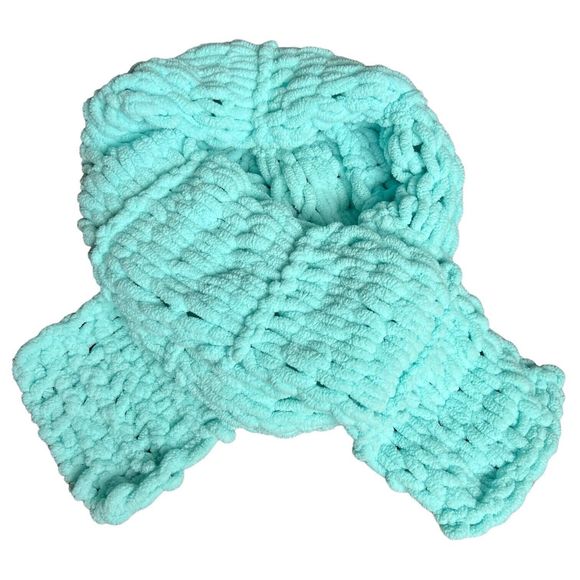 Mint Teal Chenille Yarn Crochet Scarf Soft Fluffy Long Handmade 6 x 83 Inches - Picture 1 of 7